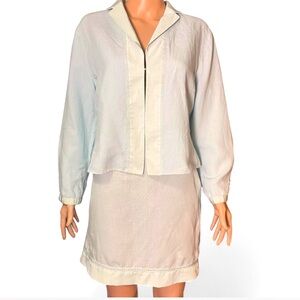 GABRIELLE STREHLE- Light blue linen 2 piece set skirt and blazer-